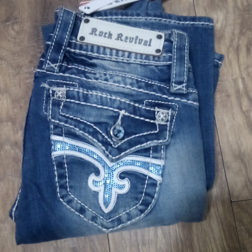 Rock Revival Women's 26 Bootcut Jen Embellished Shimmer Distressed NWT